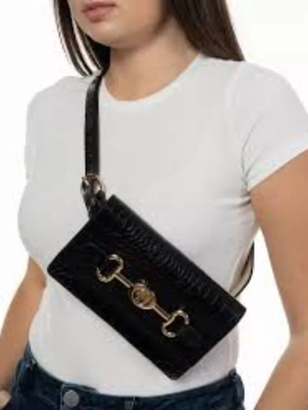 Giani Bernini Women's Croc-Embossed Faux-Leather Black Belt Bag